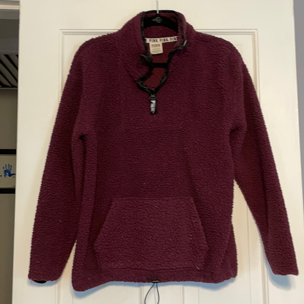 PINK maroon quarter zip Sherpa